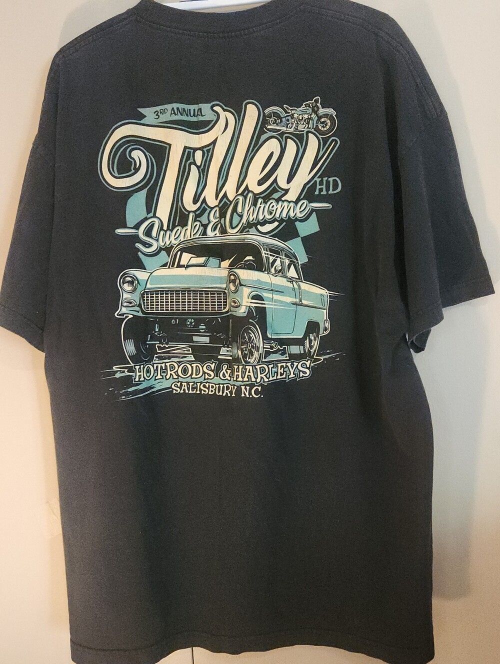 T13 Alstyle Black Cotton Tee-Tilly Suede & chrome Hotrods & Harleys Salisbury SC
